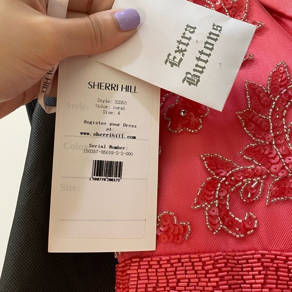 Sherri Hill #32353 Coral Dress - Picture 4 of 6